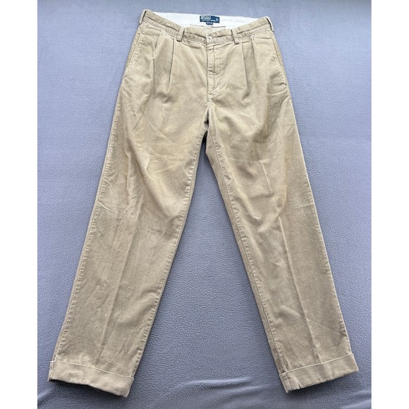 Polo Ralph Lauren Other - Polo Ralph Lauren Hammond Pants Mens Tan Corduroy Pleated Cuffed 34x32 Khaki